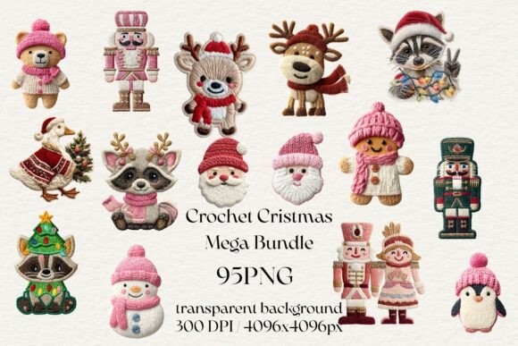95 Christmas Crochet PNG Bundle for Illustrations