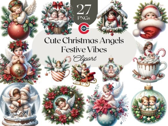 Christmas Angel Festive Ornament Clipart for Illustrations