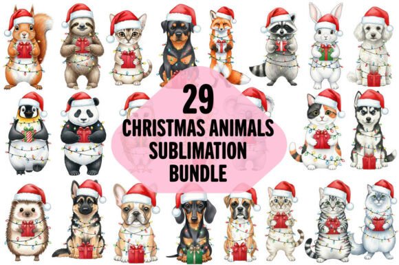 Christmas Animals Sublimation PNG Bundle: Festive Illustrations for Crafters