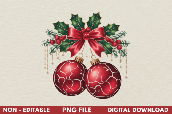 Christmas Balls with Red Bow PNG Clipart: A Festive Illustration for Digital Sellers
