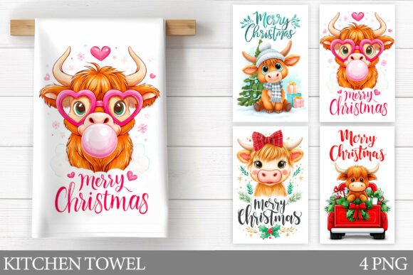 Christmas Cow Kitchen Towel Design: A Festive Illustration for Creative Projects