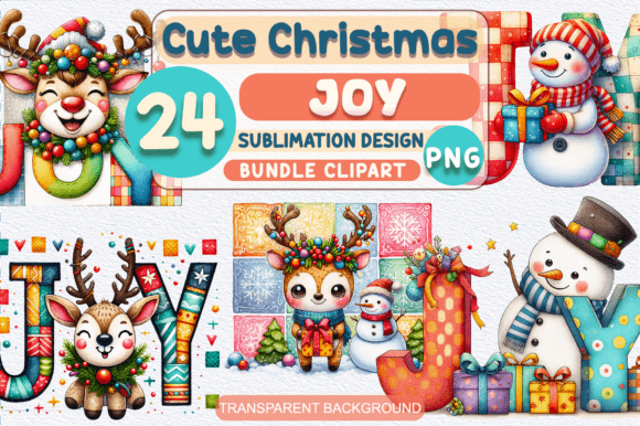 Cute Christmas Joy PNG Clipart Bundle: A Playful Illustration Boost for Content Creators
