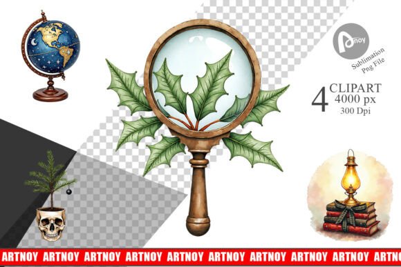 Dark Academia Christmas Clipart for Illustrations