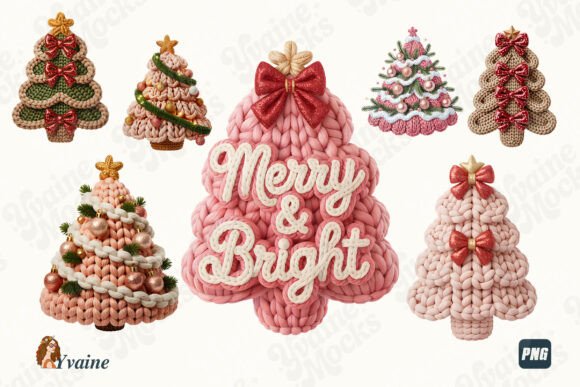 Faux Yarn Crochet Christmas Tree Bundle: Seasonal Illustrations for Bloggers