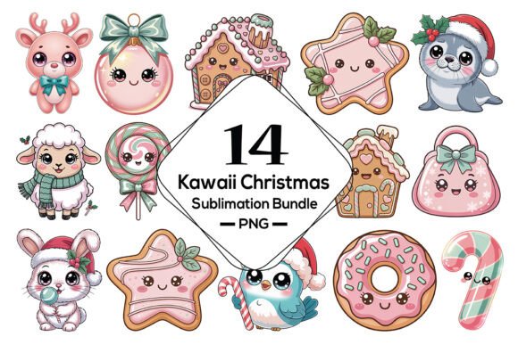 Kawaii Christmas Clipart Bundle PNG: A Versatile Illustrations Asset for Seasonal Branding