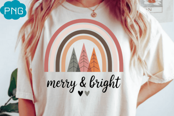 Merry Bright Rainbow Christmas Tree Illustration for Digital Sellers