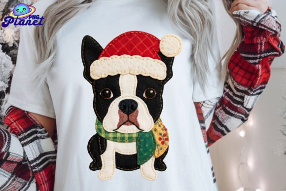 Patchwork Black Boston Terrier Christmas Illustrations: A Designer’s Perspective