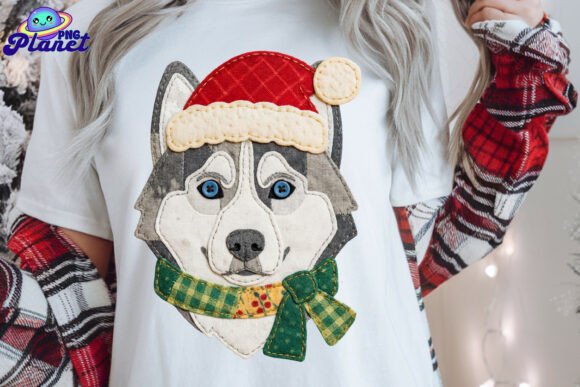 Patchwork Black Husky Christmas PNG: A Unique Illustration for Modern Branding