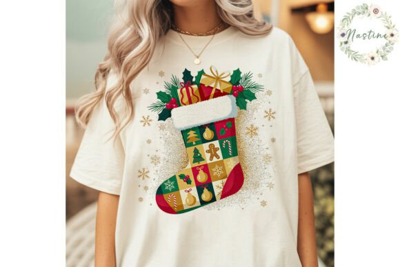 Patchwork Christmas Stocking PNG Clipart in Illustrations