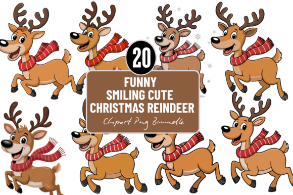 Smiling Cute Christmas Reindeer Clipart in Illustrations