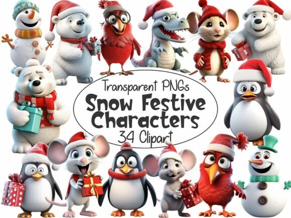 Snow Festive Christmas Characters in 3D Illustrations