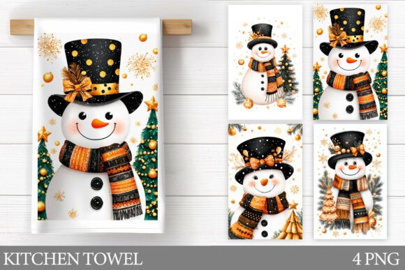 Snowman Christmas Kitchen Towel Design: A Festive Illustration for Creative Projects