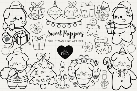 Sweet Puppies Christmas Line Art Set: A Review for Bloggers and Publishers