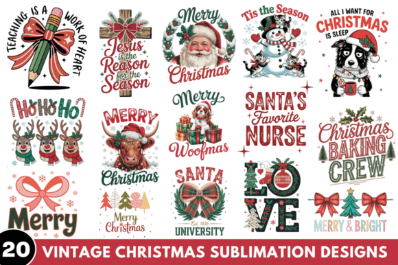 Vintage Christmas Sublimation PNG Bundle Review for Illustrations
