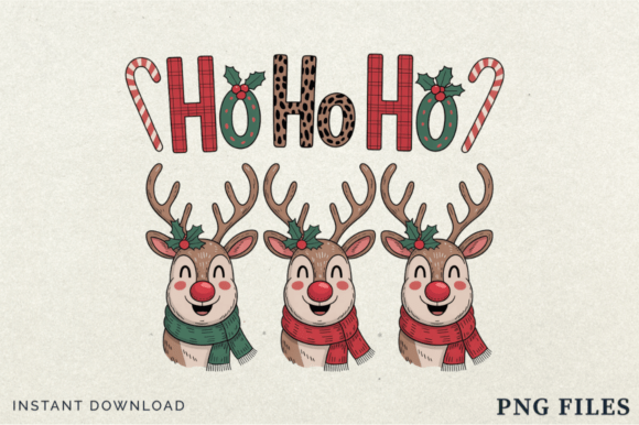 Vintage Ho Ho Ho Reindeer Christmas PNG, Illustrations