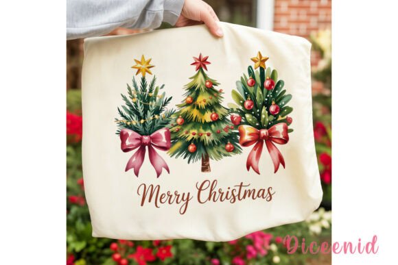 Watercolor Christmas Trees Bows PNG: A Festive Illustration for Local Business Branding